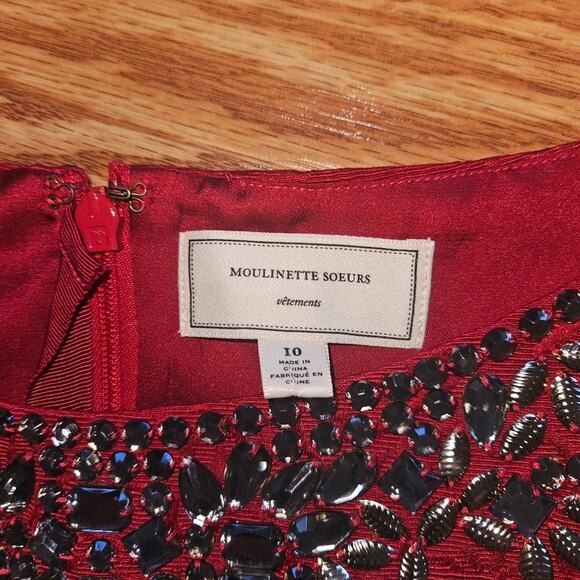 Anthropologie Moulinette Soeurs Toulouse Dress Red Gems Short Cocktail Size 10 - Picture 6 of 7